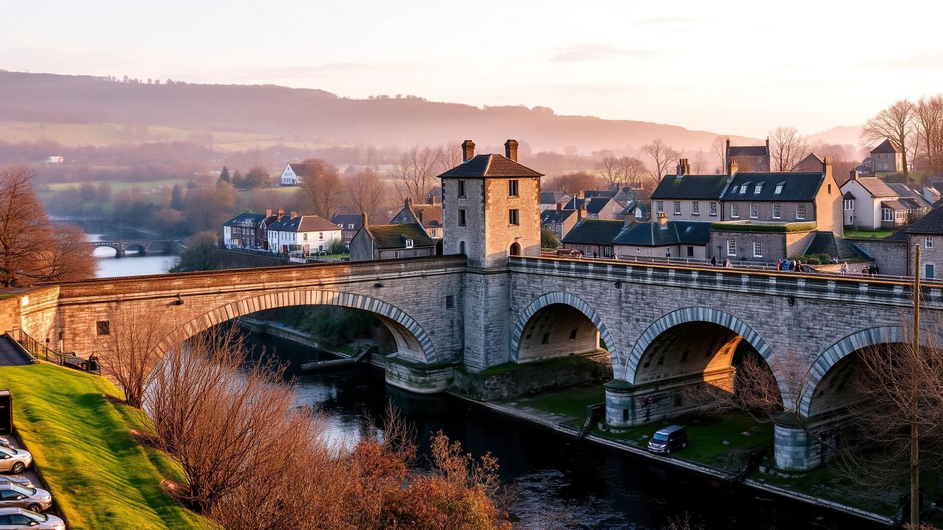 The medieval Monnow Bridge and gatehouse over the river in Monmouth — Re-Finished surface restoration in Monmouth