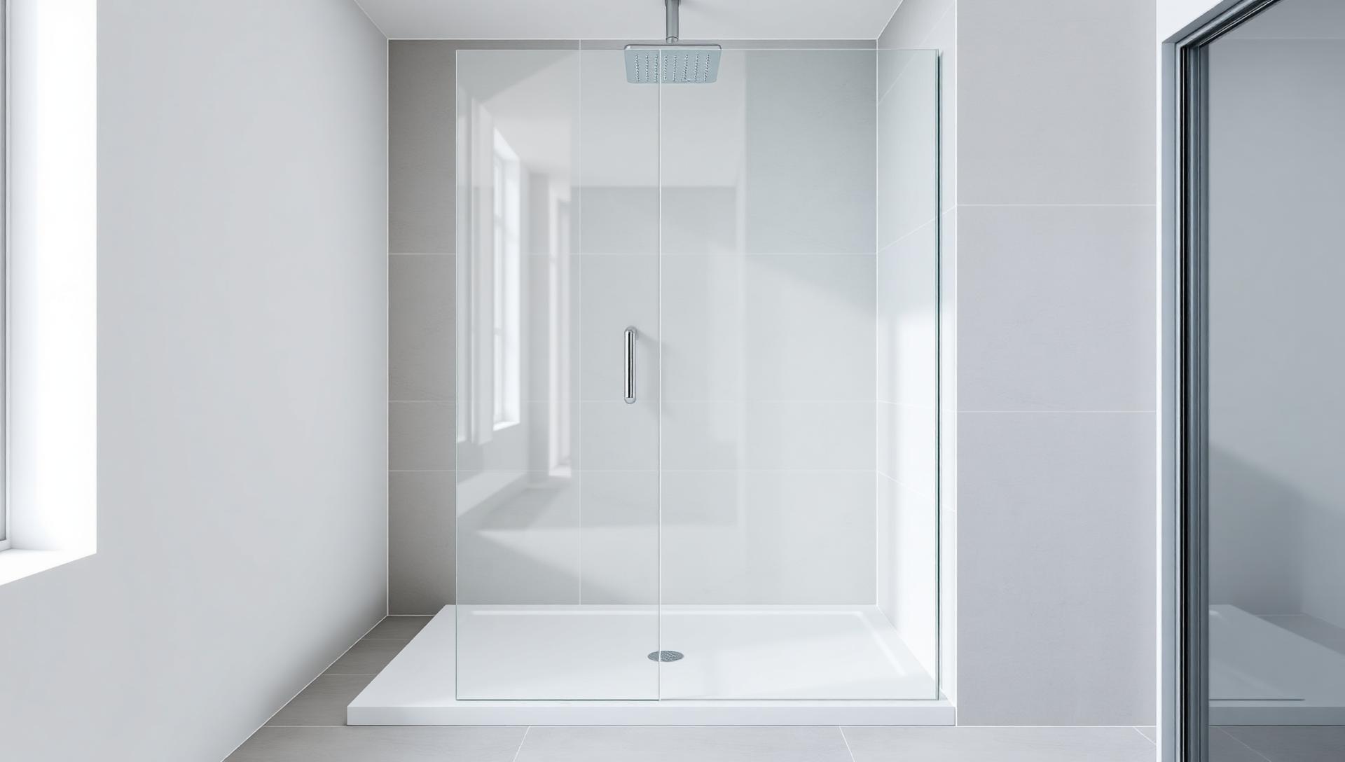 Restored white walk-in shower tray inside a frameless glass enclosure — shower tray repair