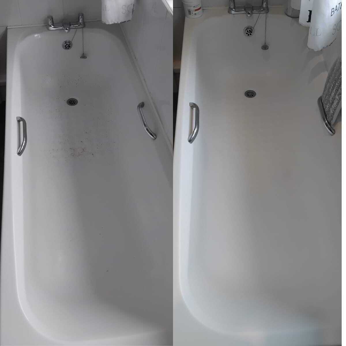 Stained acrylic bath fully resurfaced to a flawless gloss white finish — Newport bath restoration