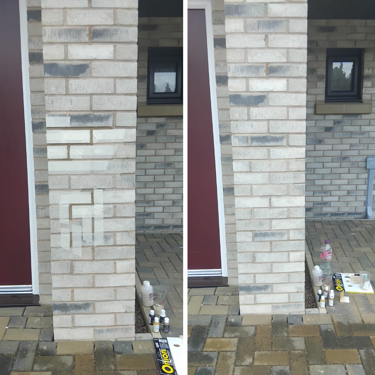 Damaged buff brick column corner rebuilt and colour-matched — Newport brick repair