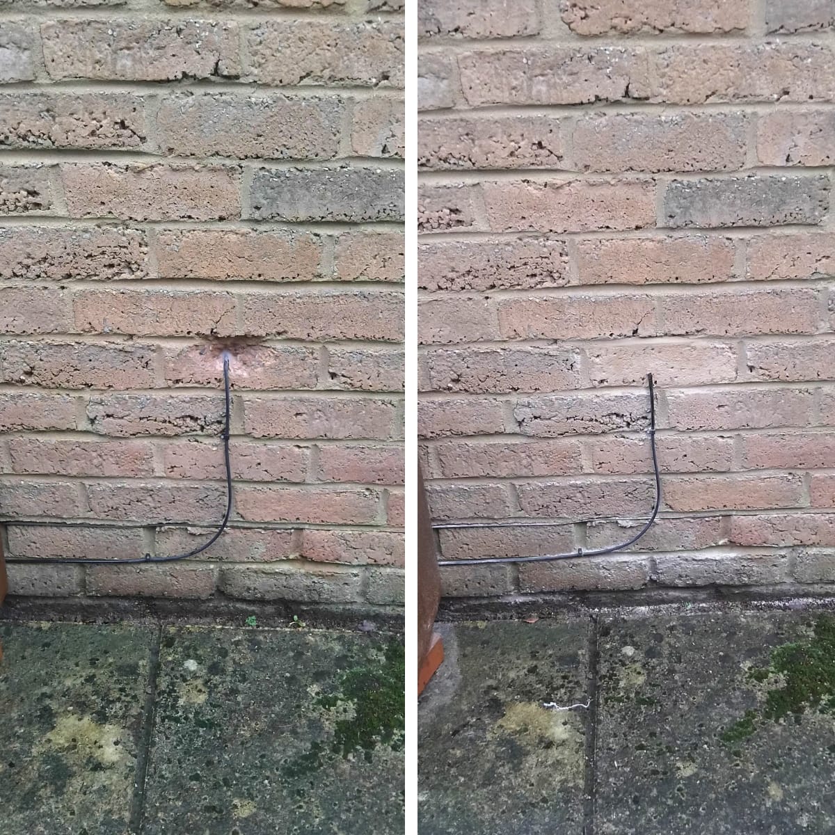 Surface-mounted cable channel chased into brickwork and concealed — Newport brick repair