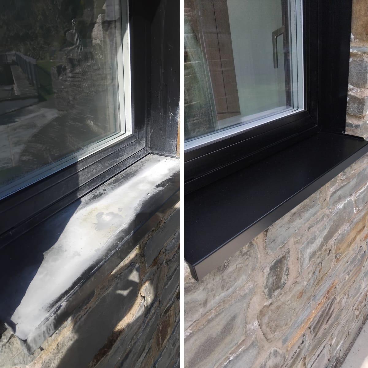 Anthracite uPVC window cill rebuilt and resprayed — Hereford window cill repair