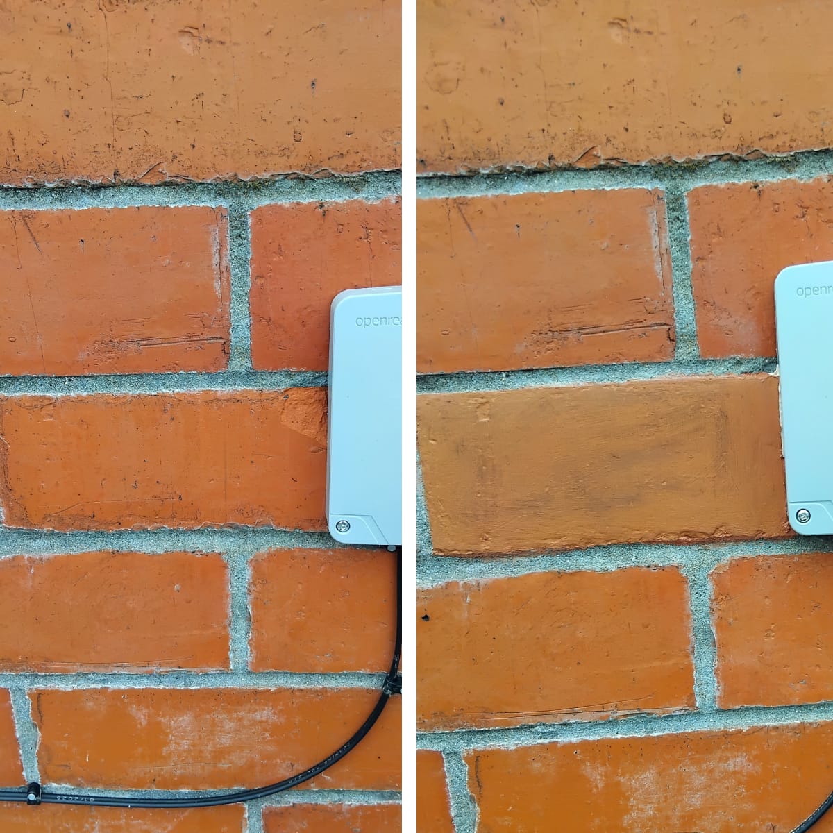 Damaged red brick repaired around Openreach box — Cardiff brick face repair