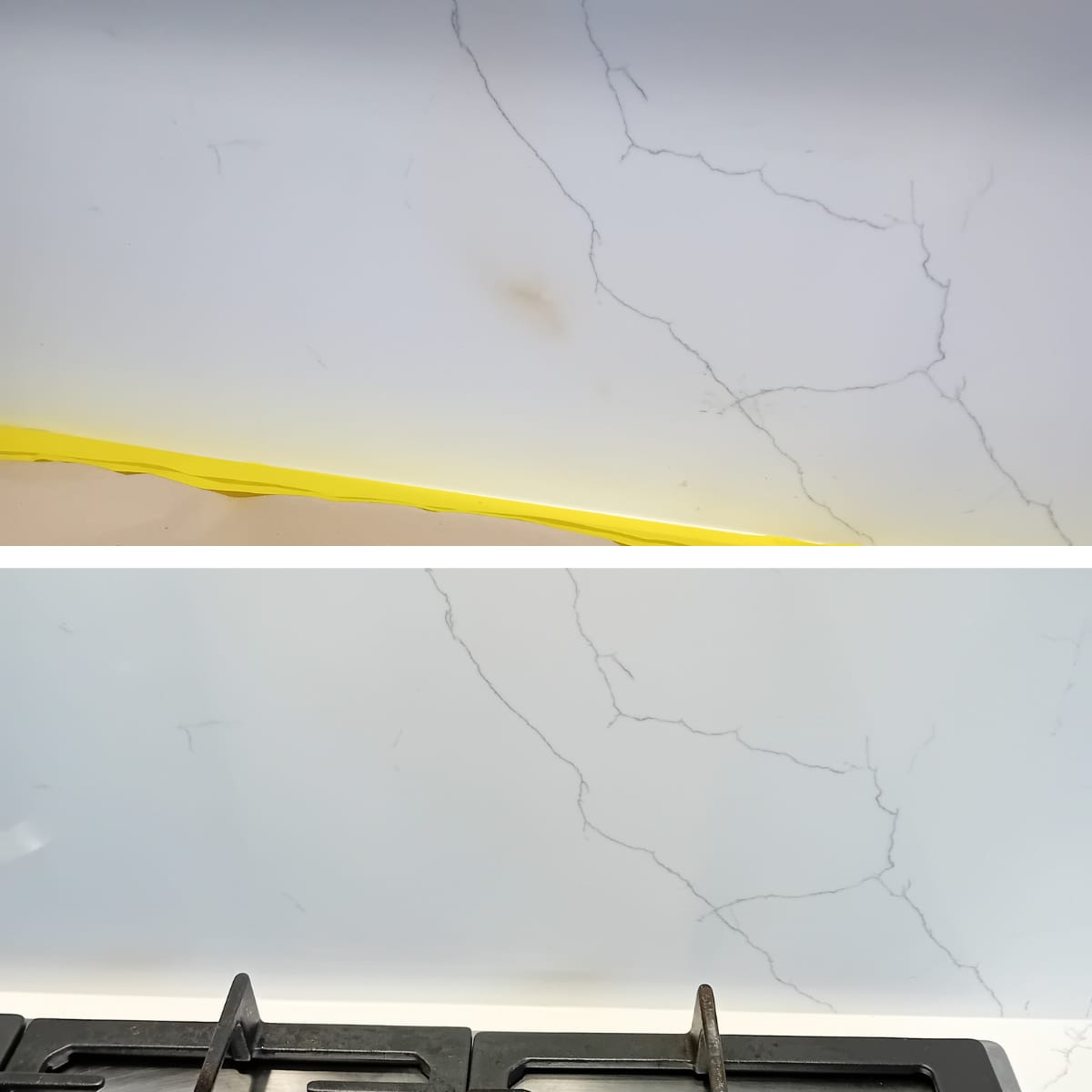 Cracked glass-effect splashback or hob top stabilised and finished — Bath glass repair