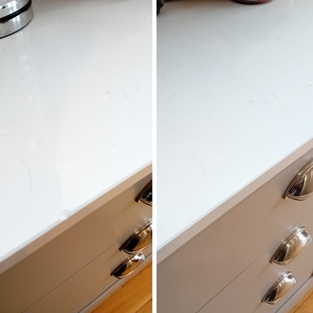 Fine scratches removed from white quartz worktop — Bristol stone surface restoration