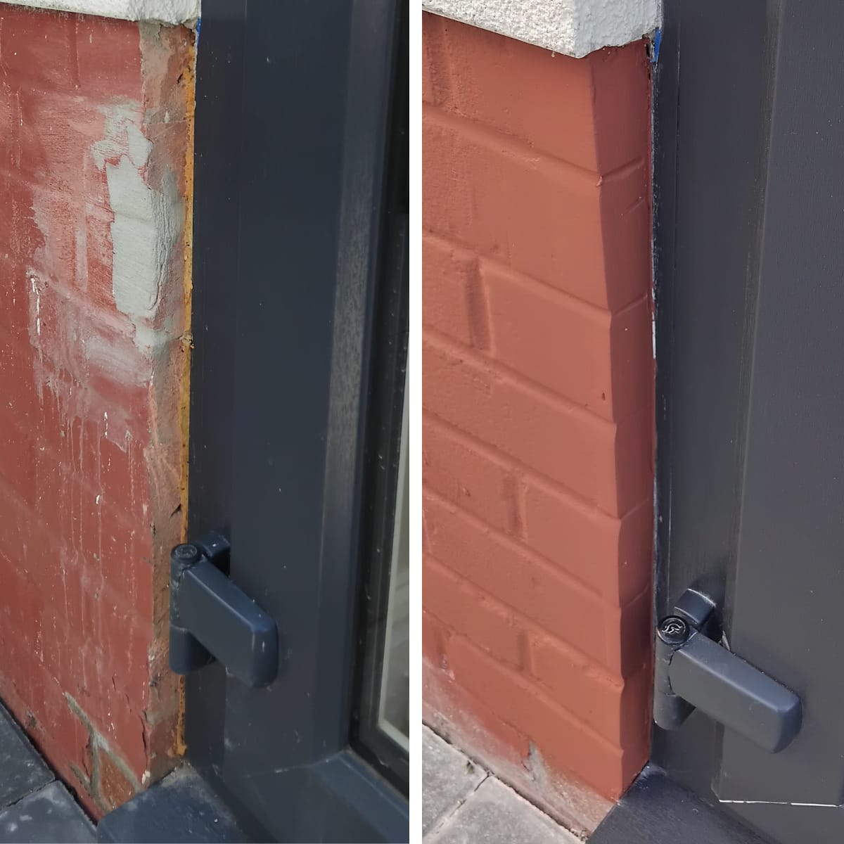 Anthracite uPVC door frame brick column repainted and finished — Newport door surround repair