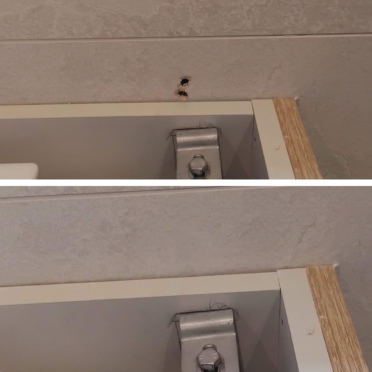 Damaged grout and chipped tile beside bathroom mirror repaired — Cardiff tile and grout repair